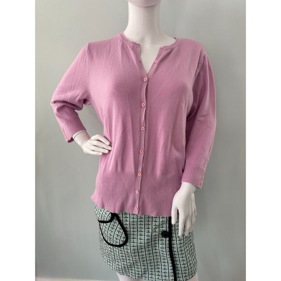 Grannycore Light Pink Lilac Cardigan Button Down Knit Sweater size Medium - Picture 2 of 6